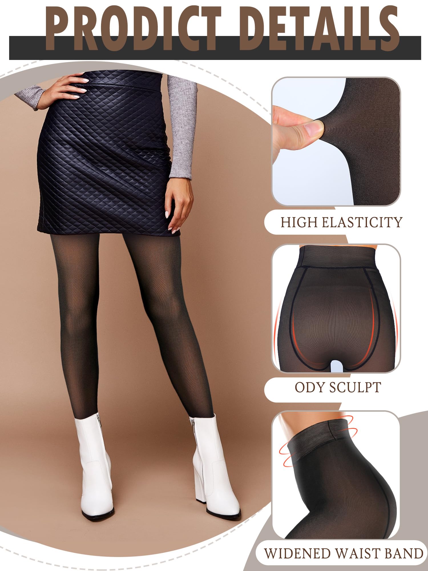 Zhanmai 4 pezzi Collant foderati in pile da donna leggings finti traslucidi caldi collant termici trasparenti calze invernali per le donne