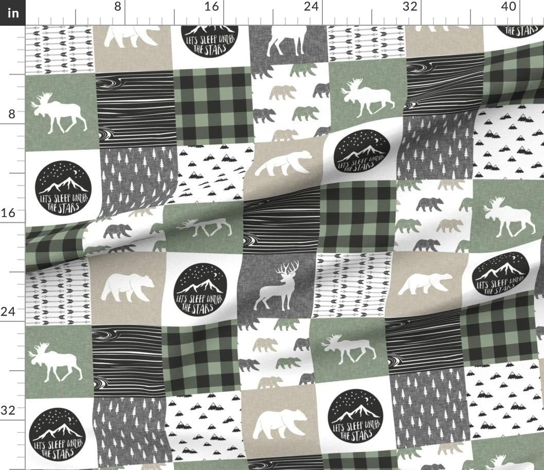 Spoonflower Fabric - Woodland Patchwork Bear Camping Quilt Top Sage Sfaut15 Printed on Petal Signature Cotton Fabric Fat Quarter - Sewing Quilting Apparel Crafts Decor