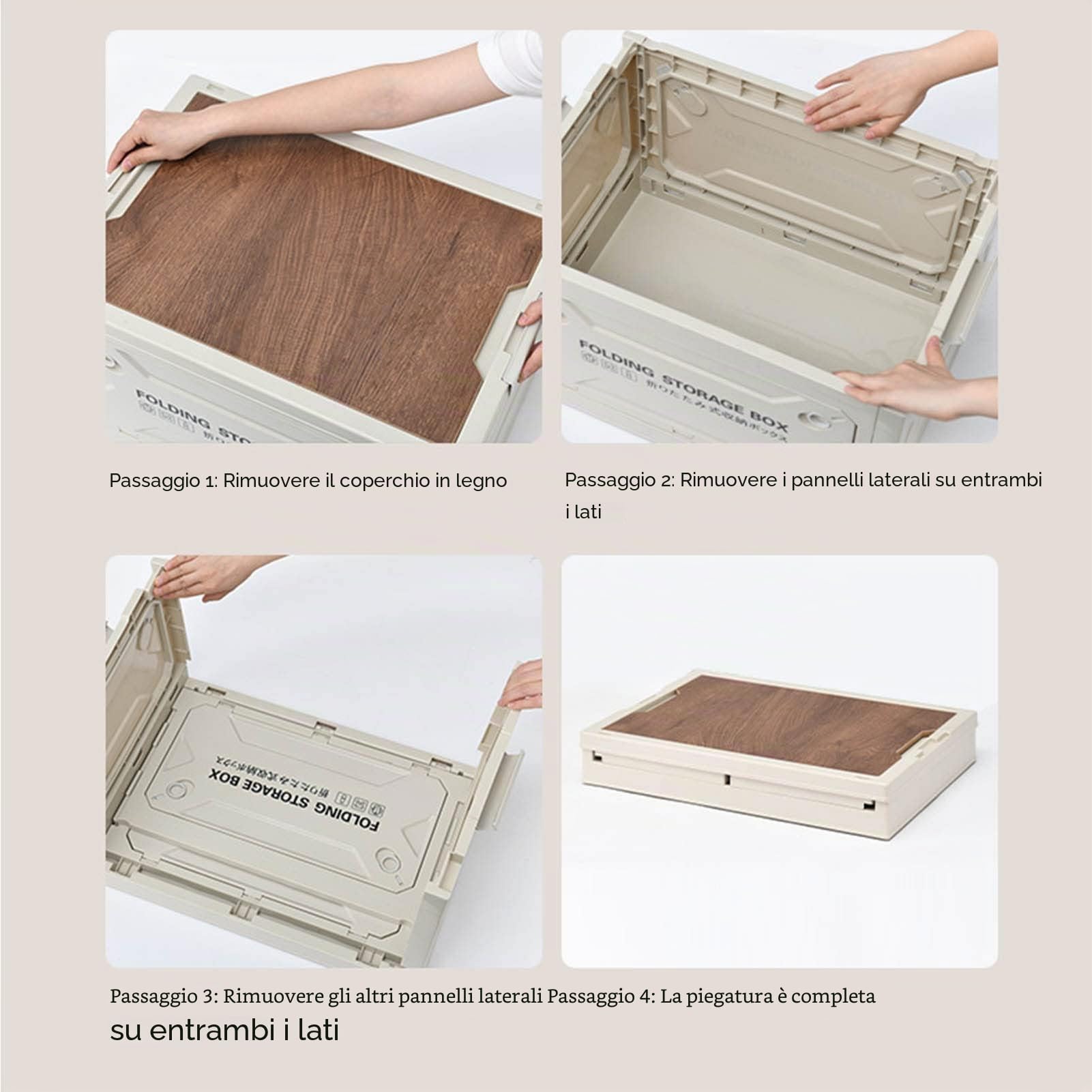 Ejoyous Scatola Portaoggetti da Campeggio con Coperchio in Legno, Scatola da da Campeggio da 50 Litri Scatola da Campeggio con Baule a 4 Ruote, Pieghevole, per Auto, Campeggio,