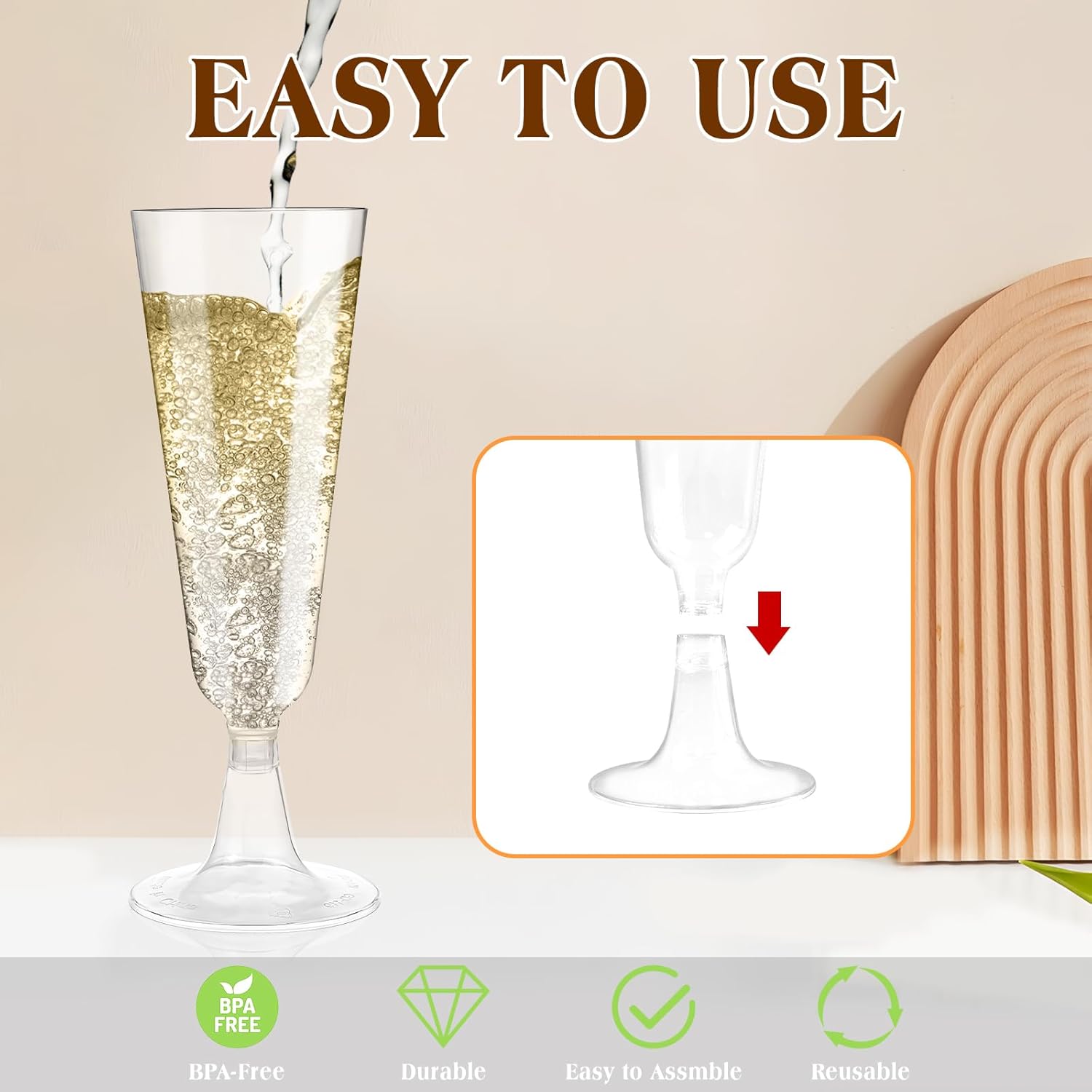 Plastic Champagne Flutes 100 Pack Disposable Glasses 5.5 Oz Clear Plastic Toasting Glasses Cocktail Cups for Party Wedding Thanksgiving Birthday