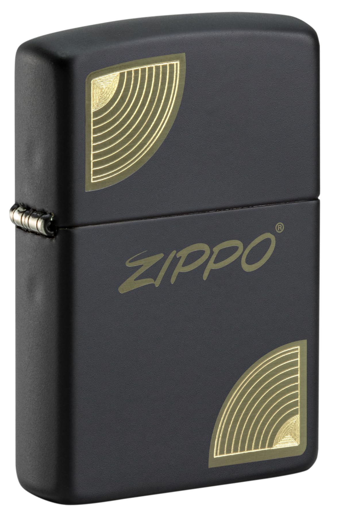 Zippo Logo Script Corners Zapalniczka Sztormowa, Grawerowanie Laserowe/Automatyczne, Wielokrotnego Użytku, do Napełniania, Wiatroodporna Konstrukcja, Wykonano w USA, Kolor Czarny Matowy