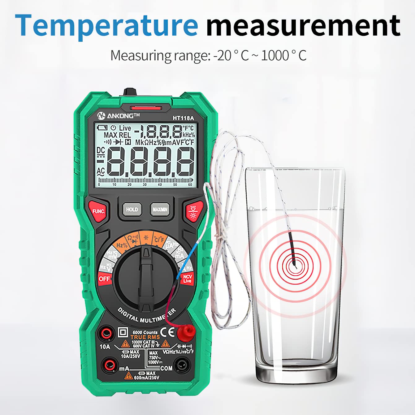 TRMS Digital Multimeter - Fast Accurate Voltage Current Resistance Diodes & Continuity Measurements - 6000 Counts, Auto-Ranging - Ideal for Automotive & Overhead Lines - Includes Duty-Cycle Cap