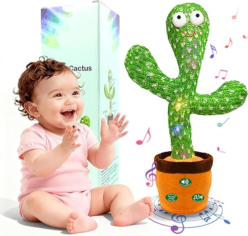 Miniatura 10 de Juguete de cactus parlante que imita el baile, regalo divertido para niños pequeños de 1, 2, 3 años, registro de canto, repite lo que dices
