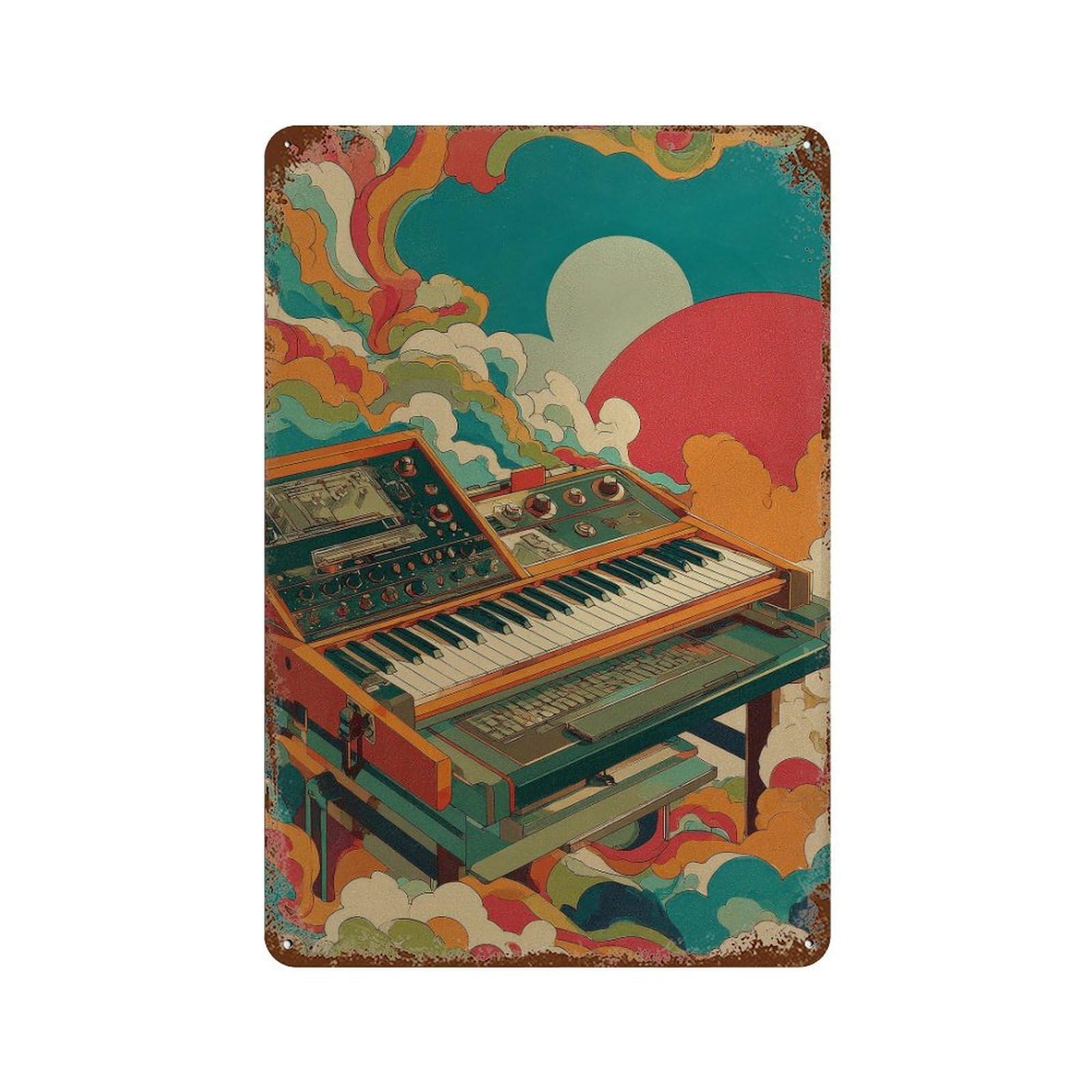 xiaoxiaoshen Synthesizer. Psychedelic Retro Music Wall Decor Art Metal Tin Poster Modern Home Decor Art Home Bar Shop Decorations Vintage Sign 30x20cm