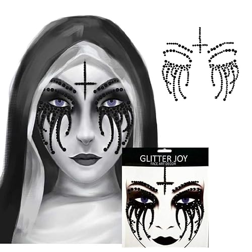 Miniatura 5 de Joyas de gemas para la cara de Halloween, Día de los Muertos, calavera de araña, payaso, diamantes de imitación, calcomanías de tatuaje para