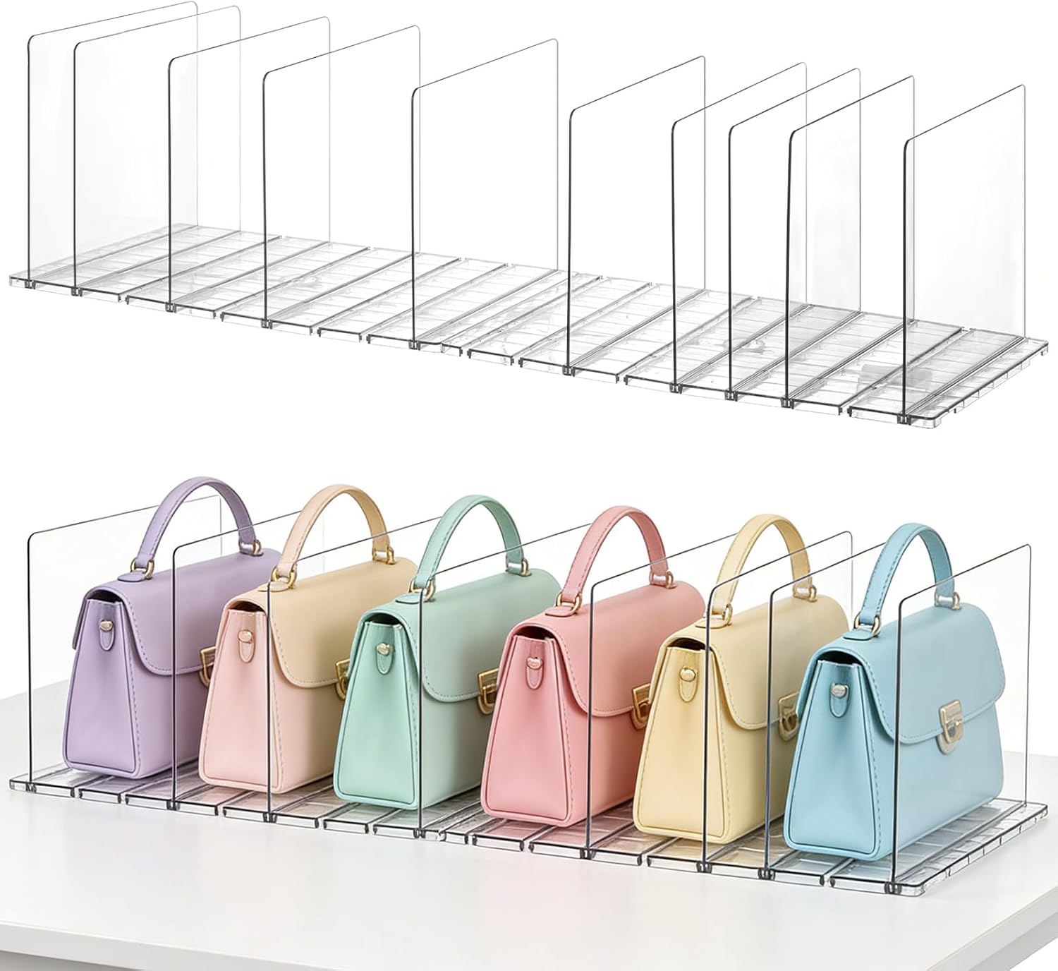 Clear Shelf Dividers for Closet Organization, Vertical Handbag Separator for Purses, Sweaters, Shirts & Clutches – Ideal for Bedroom, Living Room & Home Storage