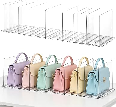 Clear Shelf Dividers for Closet Organization, Vertical Handbag Separator for Purses, Sweaters, Shirts & Clutches Ideal for Bedroom, Living Room & Home Storage