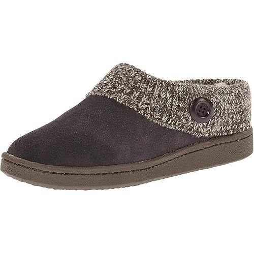 Clarks Womens Slipper Suede Leather Knitted Collar Clog Slippers - Plush Faux Fur Lining