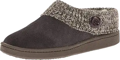 Clarks Womens Slipper Suede Leather Knitted Collar Clog Slippers - Plush Faux Fur Lining