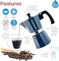 Vista 3 de GROSCHE Milano Cafetera Moka para estufa, para 9 tazas de café expreso, de 15.2 onzas, azul. Cafetera de estufa Moka, espresso italiano, greca