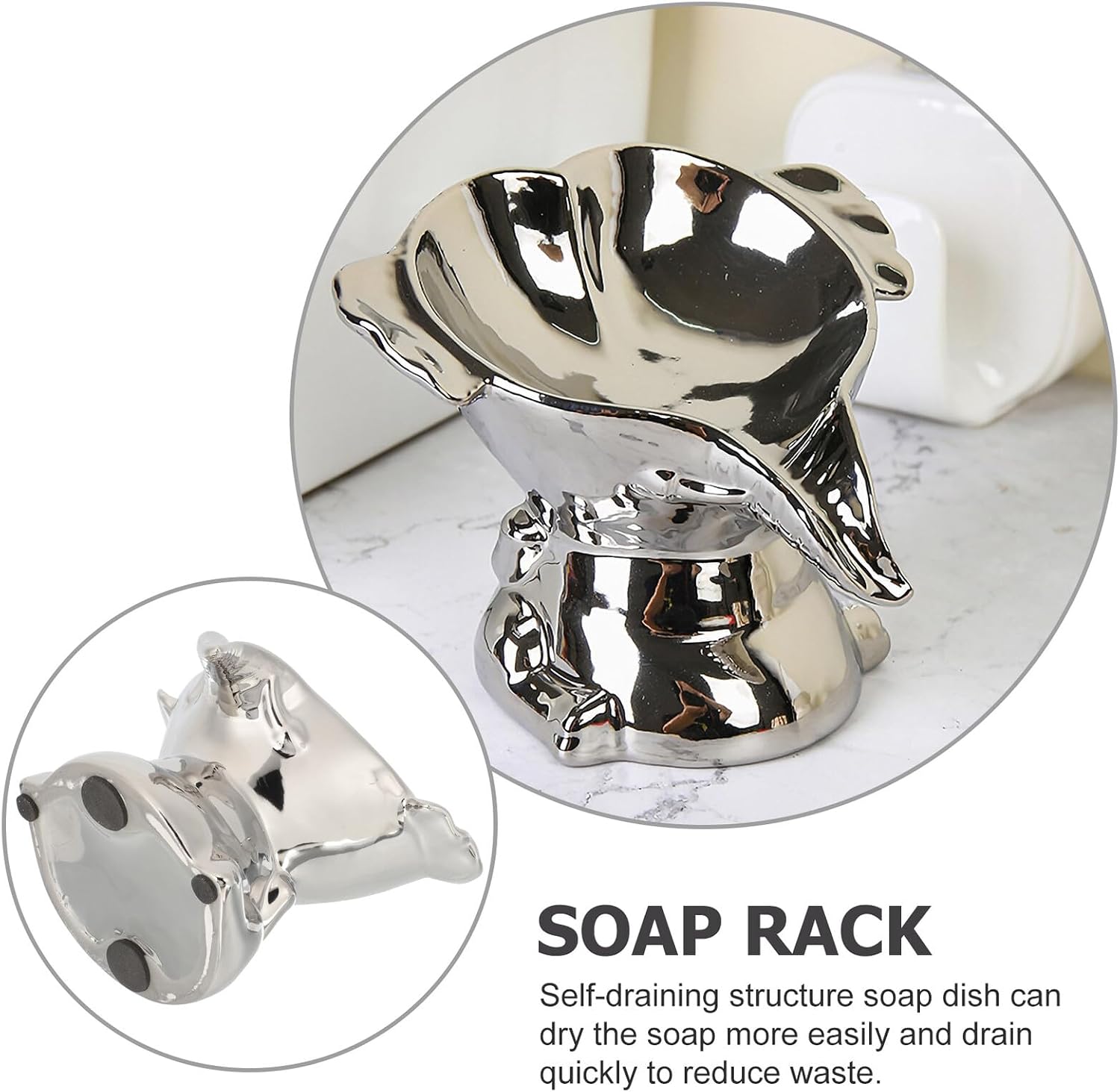 Ceramic Soap Holder Elephant Design Draining Soap Dish Bathroom Countertop Silver Porcelain Tray for Shower Sink