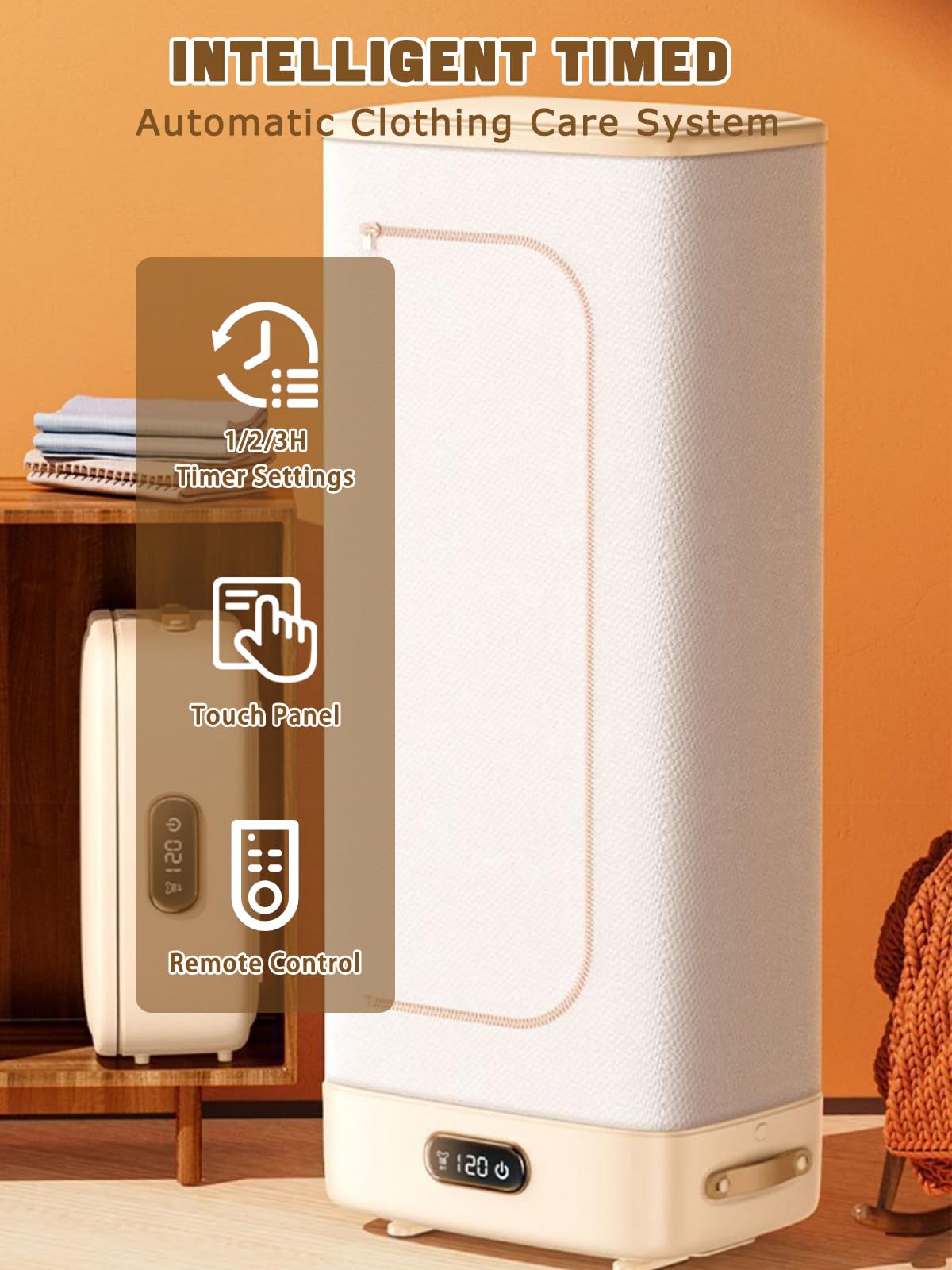 Tragbarer Wäschetrockner 800W,Mini-Wärmepumpen mit Trocknertasche,PTC-Heizung und LED-Anzeige mit 0-3H Timer/Auto Abschaltung,Klein Faltbarer Warmlufttrockner für Apartment