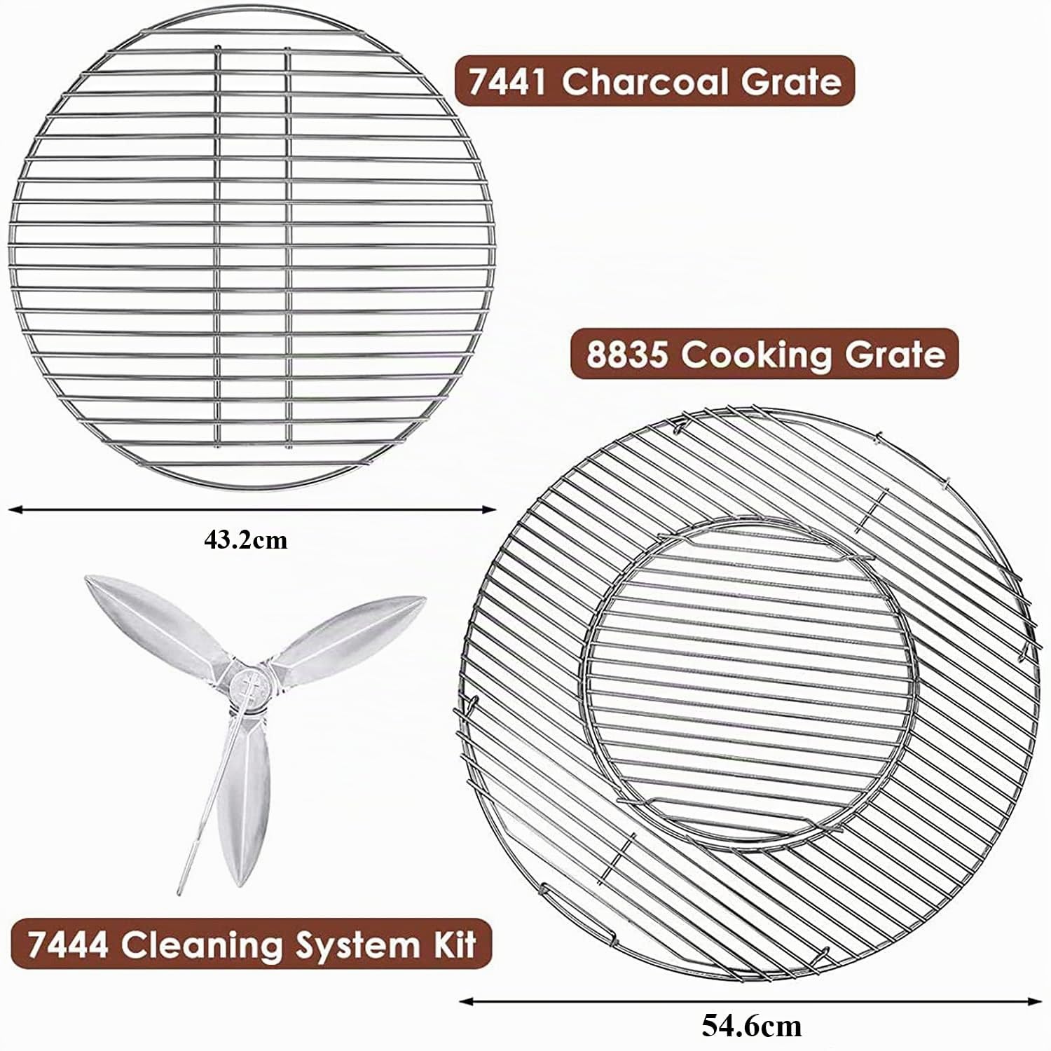 GFTIME Kit Parrilla Cocina, Parrilla de Carbón y Sistema de Limpieza para Parrillas de Carbón Weber de 57cm One-Touch Silver, Bar-B-Kettle, Master-Touch y One-Touch, para Weber 8835, 7441, 7444