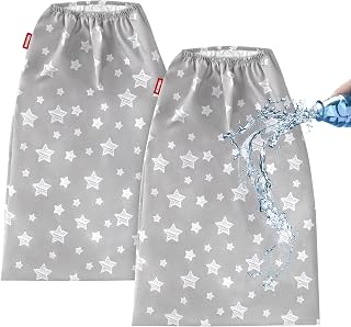 Wet Bag for Cloth Diapers 2 Pack Water Resistant, Cloth Diaper Pail Liner Fit for Ubbi Diaper Pail, Reusable and Washable Cloth Diaper Wet Bag for Cloth Diaper, Laundry, 14 x 20 Inch, Grey Star
