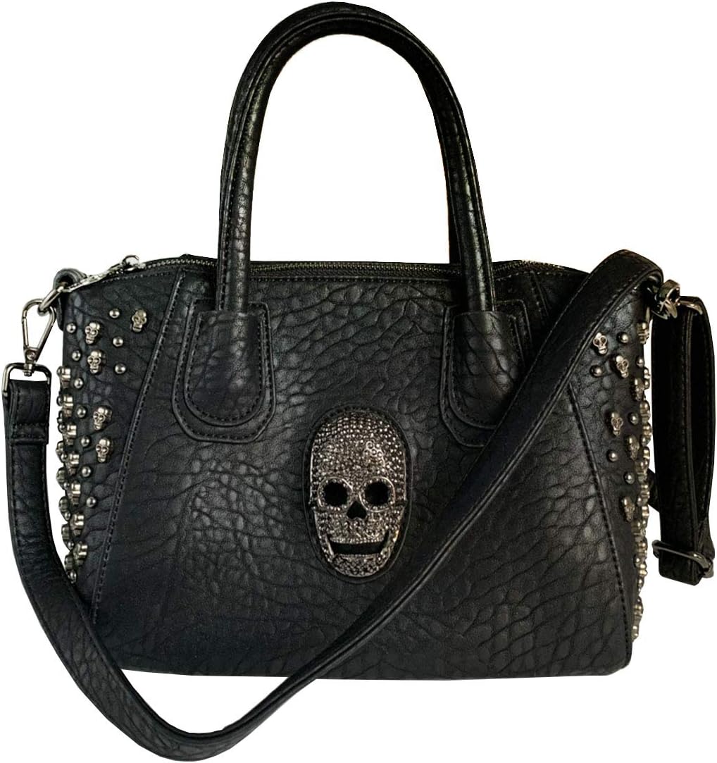 FiveloveTwoWomen Skull Purse and Handbag Ladies PU Rivet Tote Satchel Shoulder Crossbody Bag