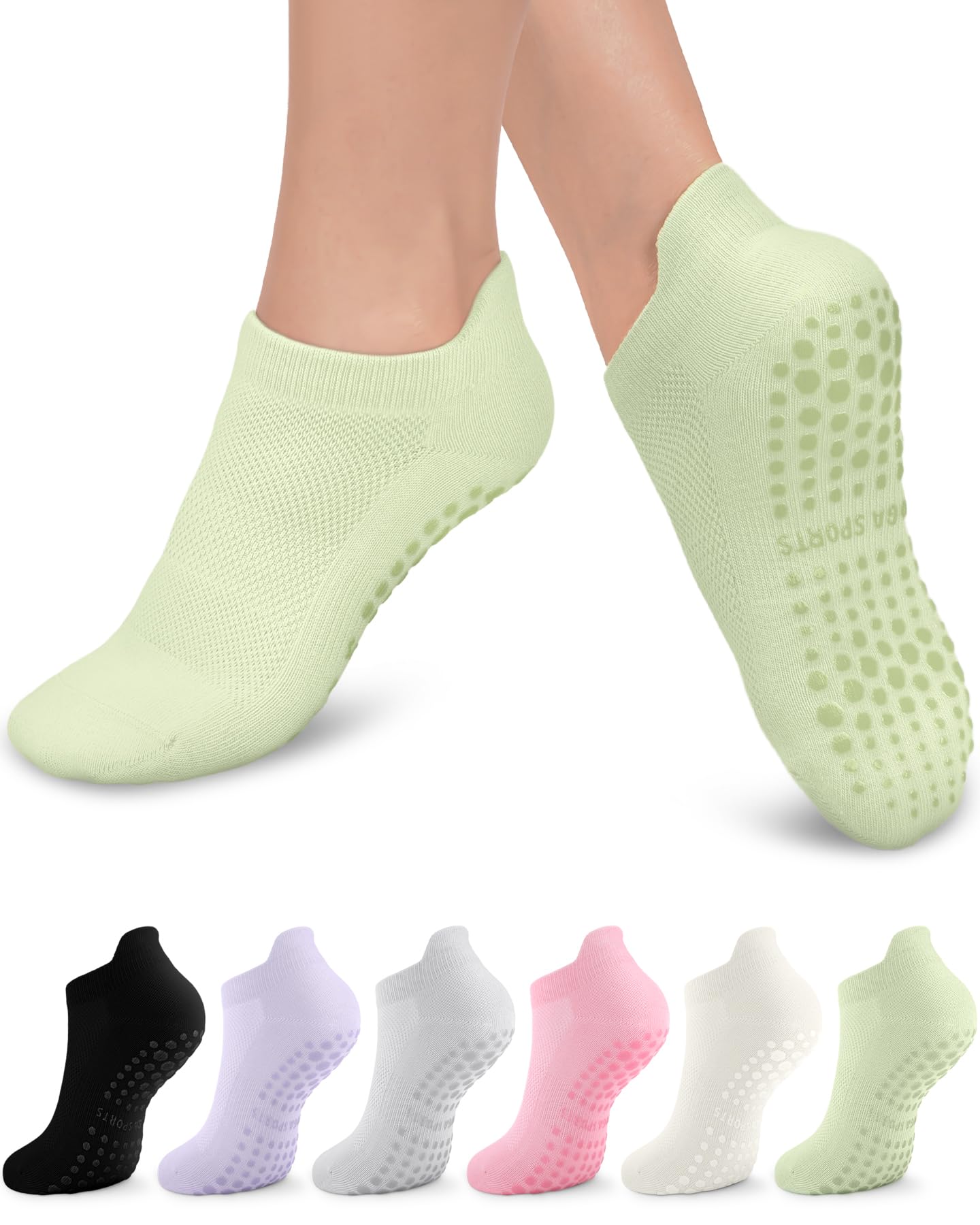 6 Pairs Grip Pilates Socks for Women, Non-slip Yoga Athletic Socks for Barre Ballet Barefoot Workout Hospital