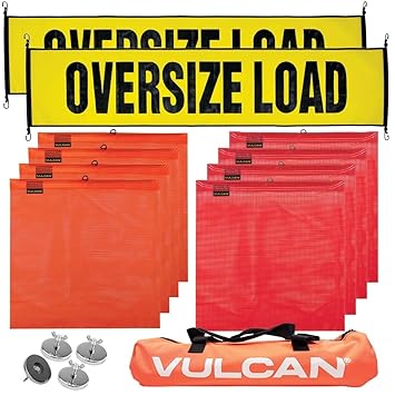 VULCAN Oversize Load Banners, Multi-Color Flags and Magnets Kit - Includes 2 Stretch Cord Oversize Load Banners, 4 Magnets, 4 Red Flags, 4 Orange Flags, and a High-Viz Vented Storage Bag