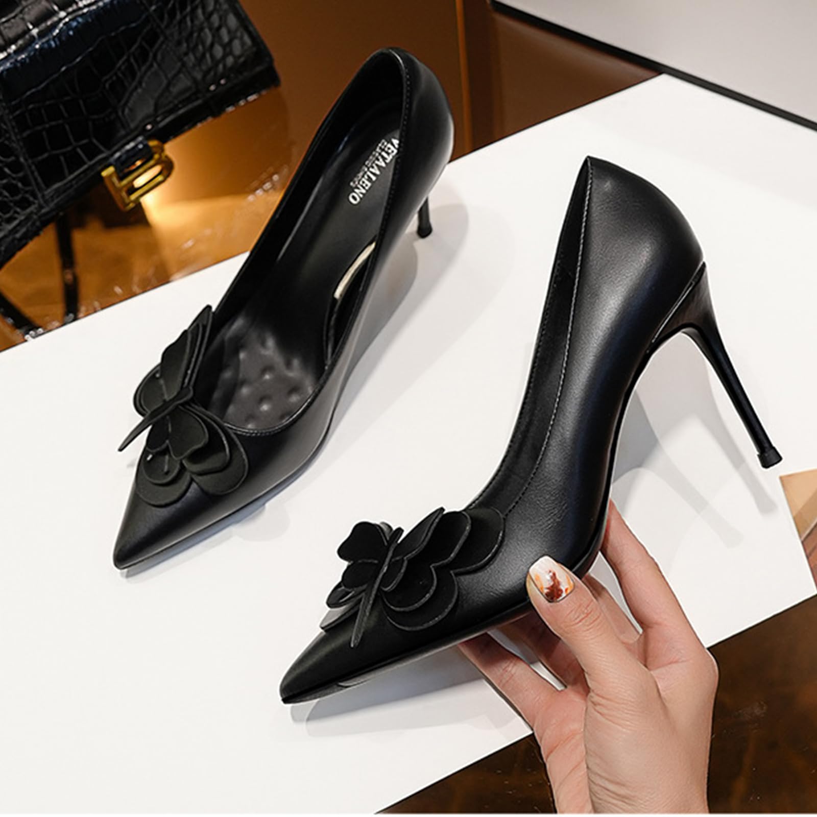 Scarpe Tacco Alto Chiuse Donna Décolleté Punta Sandali Cinturino alla Caviglia Farfalla Adatte Scarpe da Cerimonia Formali e Casual Altezza 8 CM