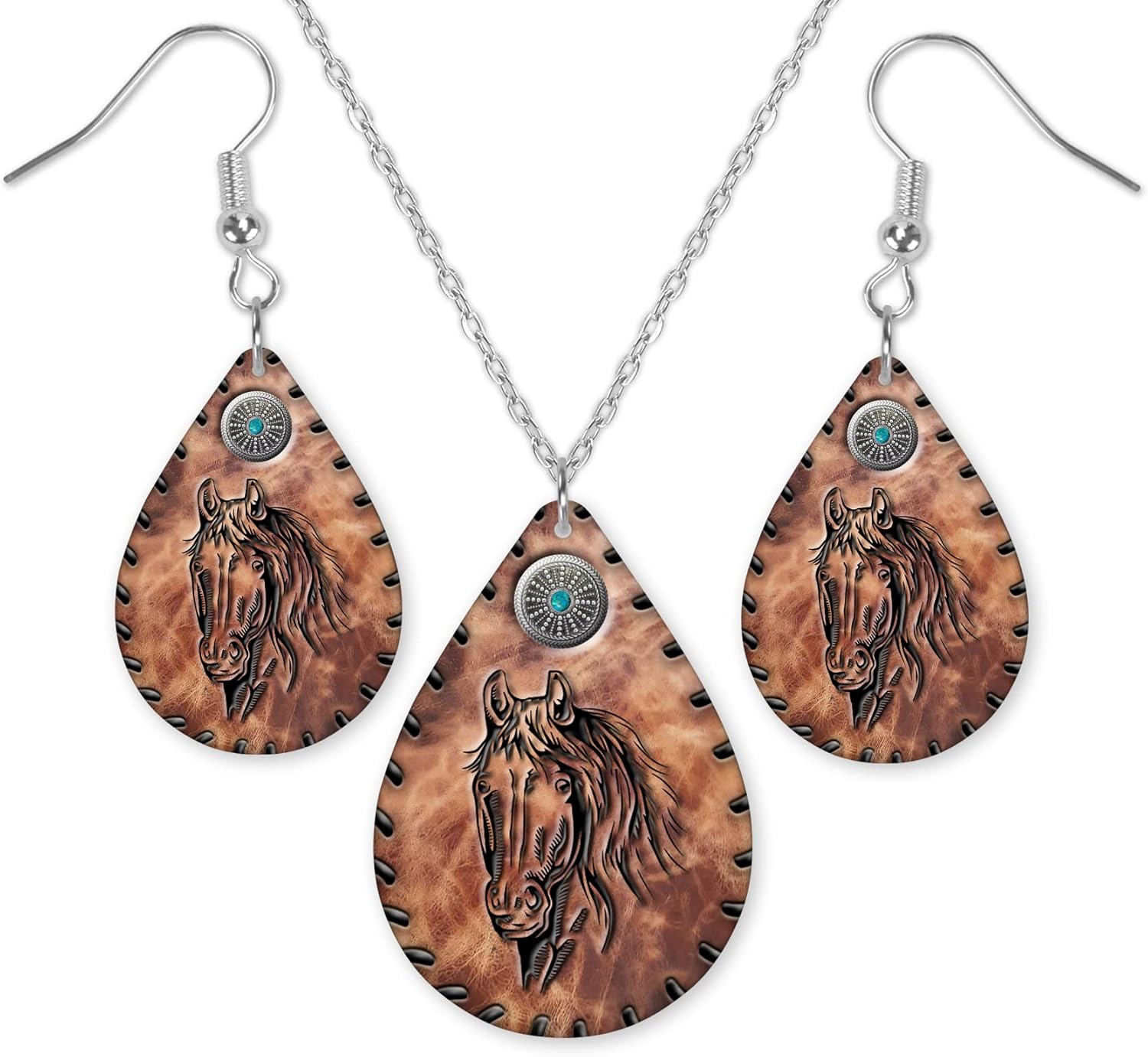 Horse Head Sketch Earrings or Necklace Set - Western Jewelry Set - Rustic Jewelry Combo - Gift Set - Wood Printed Jewelry
