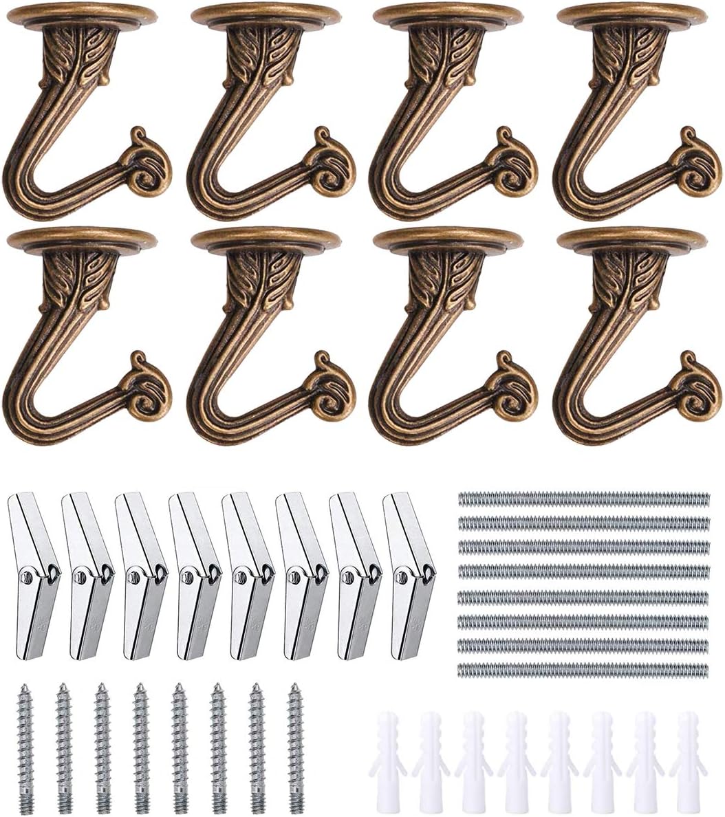 8 Sets Ceiling Hooks for Hanging Plants, Heavy Duty Small Metal Swag Hook with Toggle Bolt Hardware, Indoor Outdoor Wall Plant Hanger for Lights Décor (White)