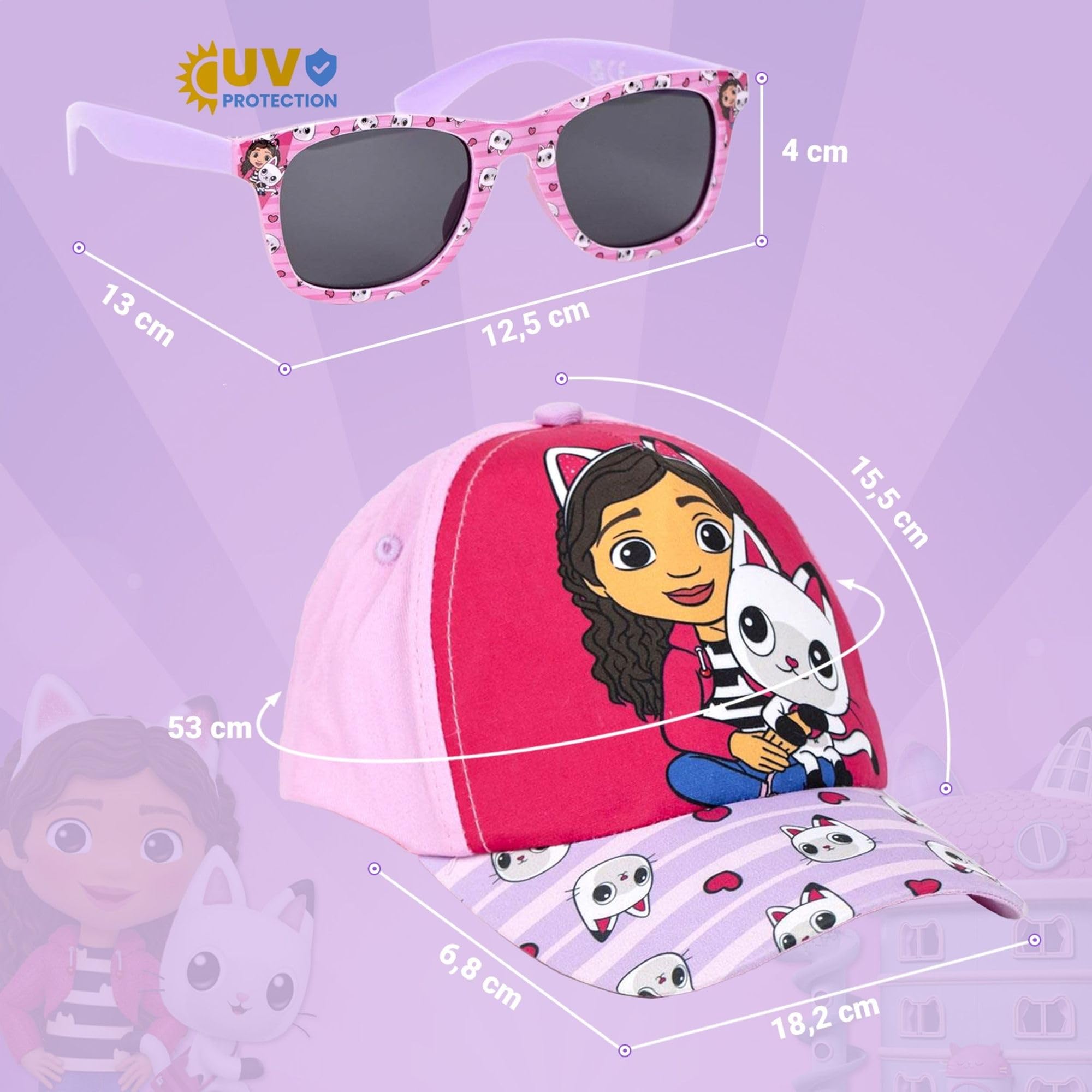 Gorra y Gafas de Sol Gabby's Dollhouse Set Infantil Original para Niñ@s Unisex - Gorra y Gafas Gabby's Dollhouse Accesorios Verano Gafas Protección UV y Gorra Ajustable