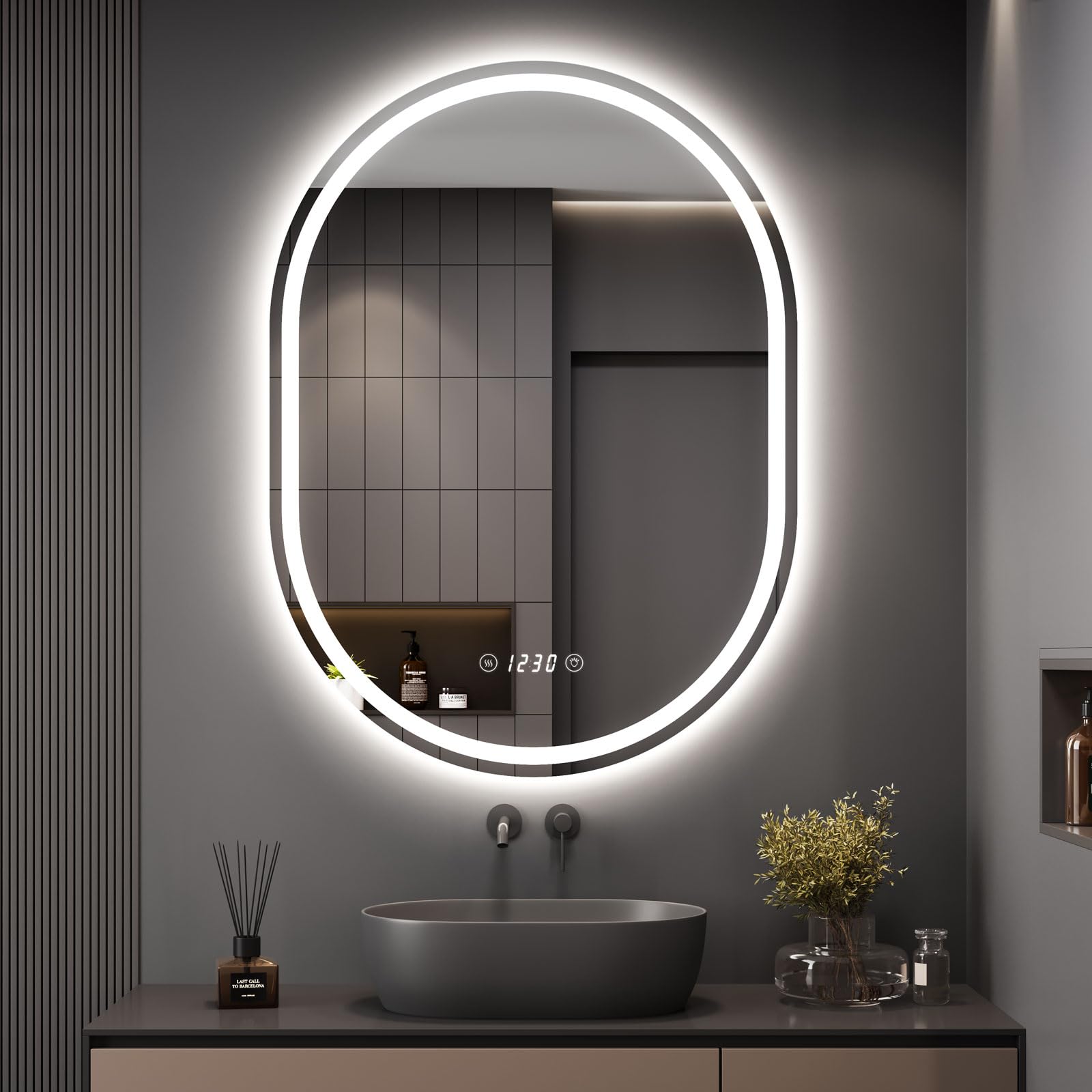 Dripex 600 x 800 mm Oval LED Bathroom Mirror, Illuminated Backlit Wall Mounted Mirror with Demister, Anti-fog, 3 Lighting Modes, Dimming Light, IP44
