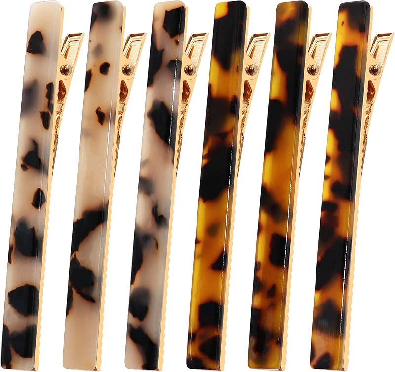 6 Pack 3.15 Inch Leopard Print Hair Clips Duckbill Hair Clip | Metal Duck Teeth Hair Pins for Hair Styling, Hair Clips for Thin Thick Hair, Chic Tortoise Shell Hair Barrettes for Women