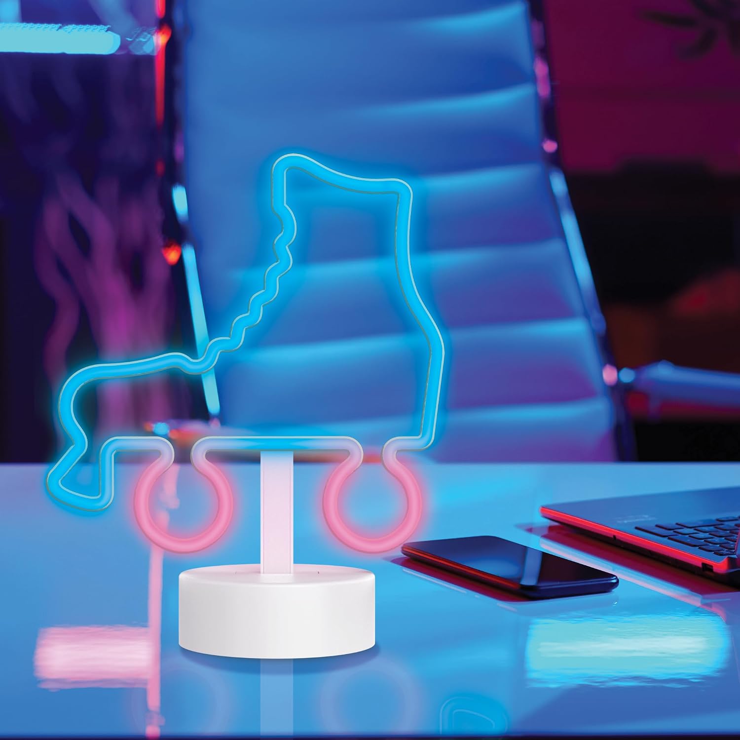 Neon Desktop Roller Skate LED Light, 3AA Battery Powered, Festive Design, Holiday Gift, Room Decor, Birthday Gift for Kids and Adults, Neon Effect Desk Lamp