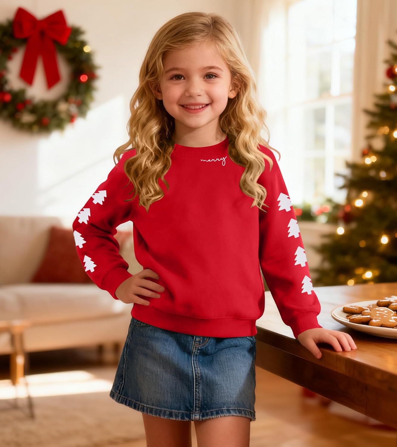 Toddler Baby Girl Christmas Sweatshirt Santa Claus Xmas Tree Bow Shirt Crewneck Long Sleeve Outfits Elk Sweater - Image 3