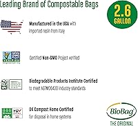 Vista 6 de Bolsas compostables para residuos de alimentos de 2.6 galones de BioBag, 100 unidades, certificadas BPI, cumplen con los estándares ASTM D6400