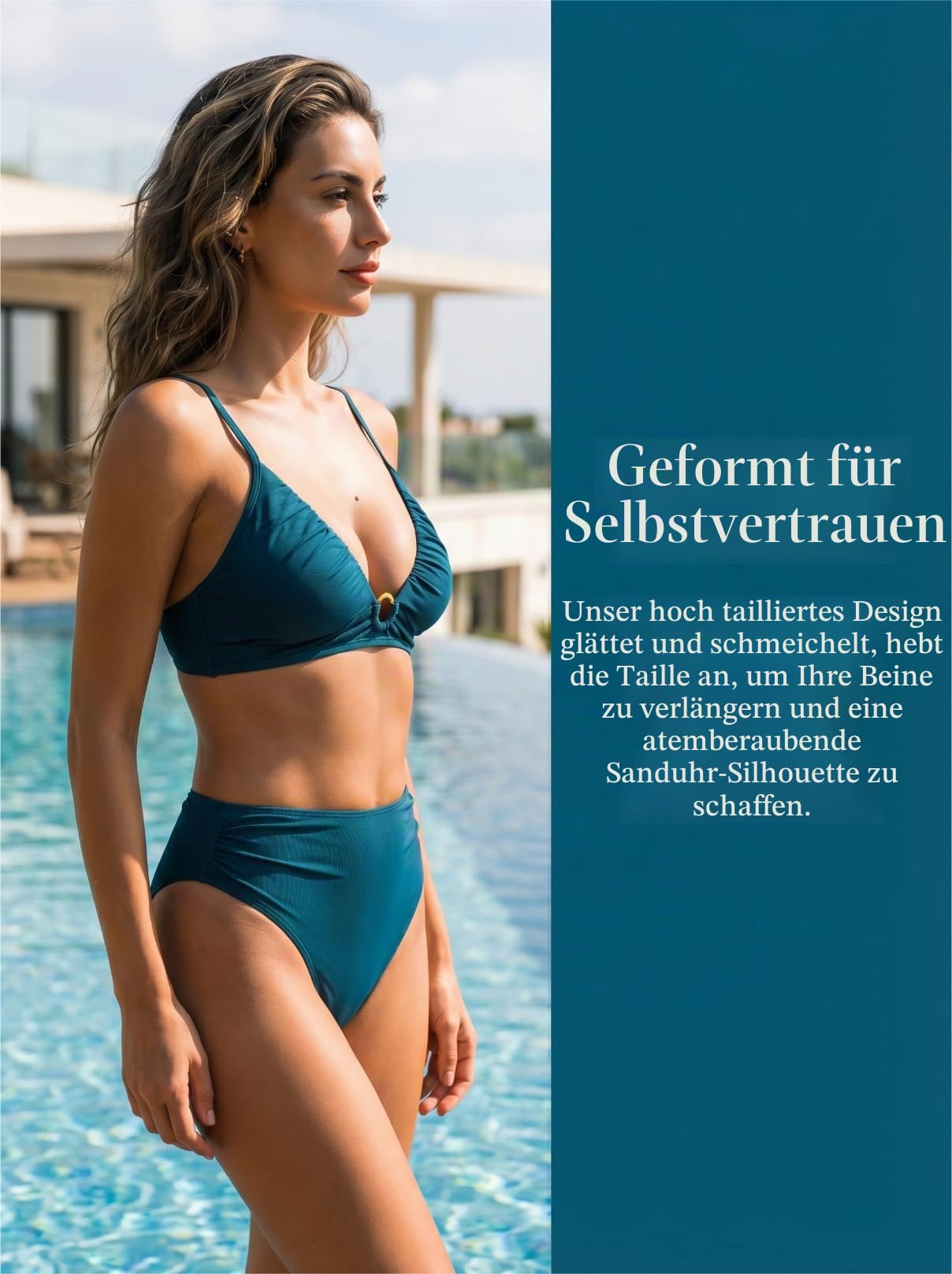 CUPSHE Bikini Set Hochtailliert V Ausschnitt O Ring Abnehmbare Träger Raffungen Zweiteiliger Badeanzug