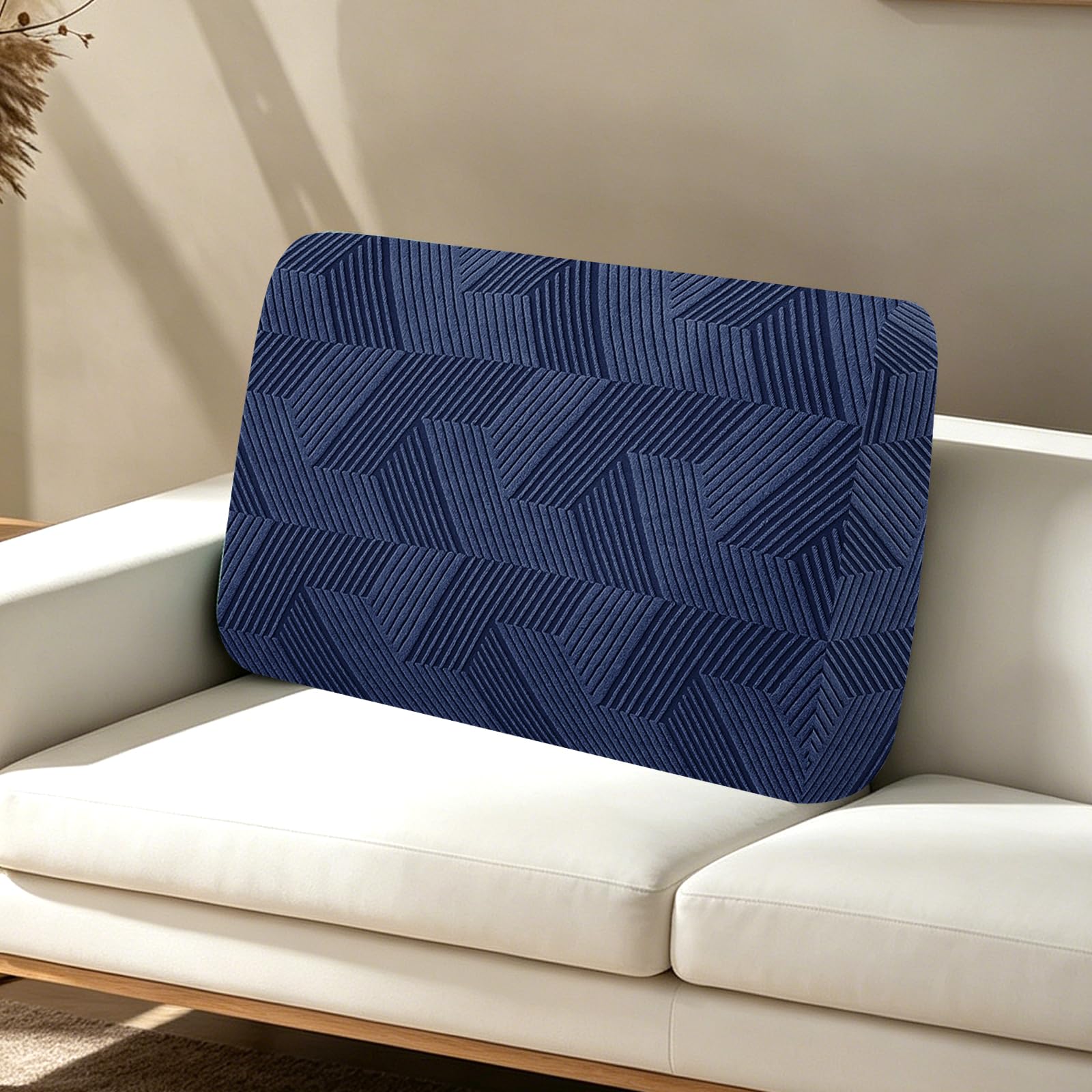 XINEAGE Sofa Seat Cushion Cover, Geometrical Jacquard Couch Cushion Slipcovers Stretch, Replacement for Individual Cushion with Elastic Bottom & Non-Slip Strap (Backrest Cover, Navy Blue)