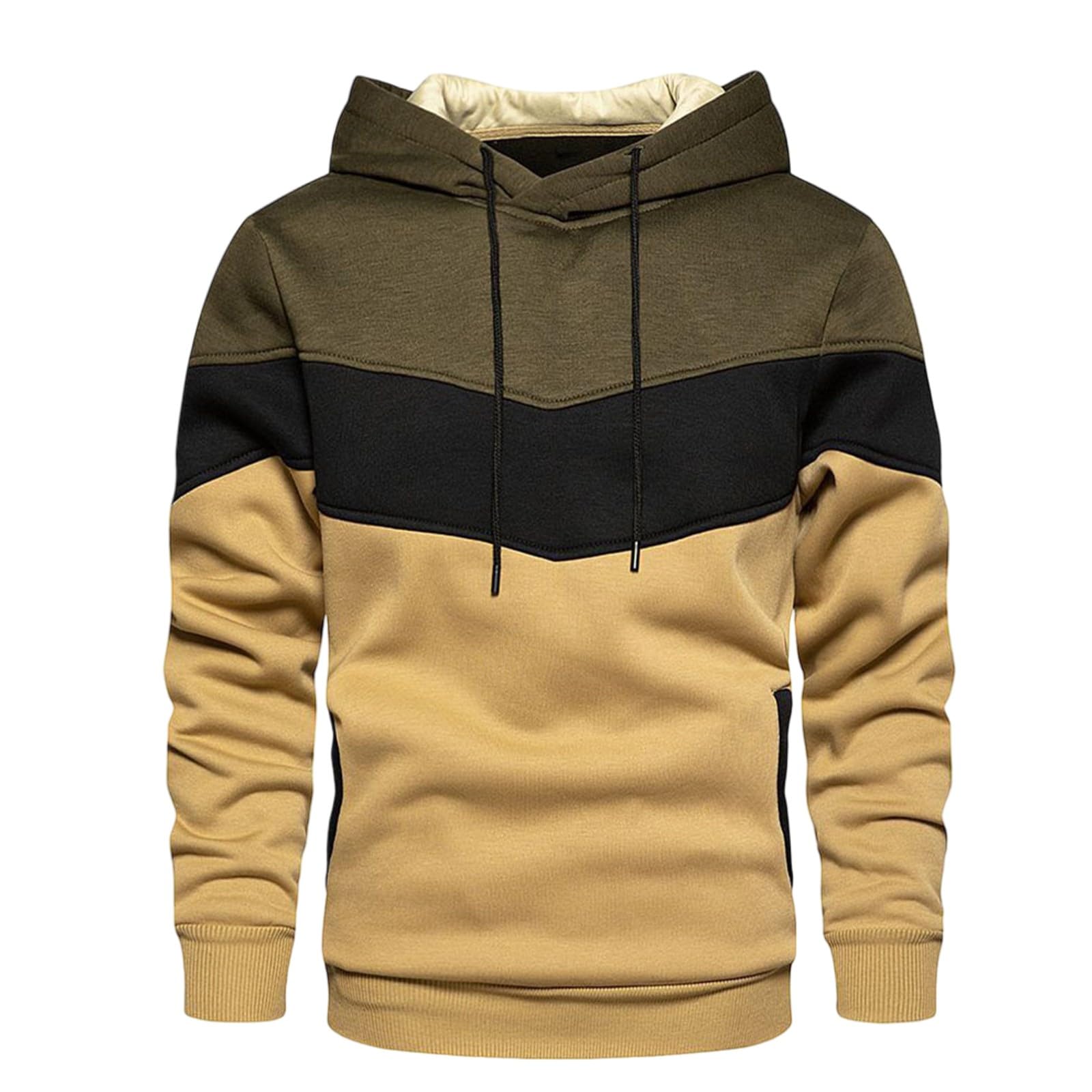 Mens Sweatshirts Trendy Color Block Hoodies for Men Running Workout Pullover 2024 Fall Casual Clothing Fleece Lined