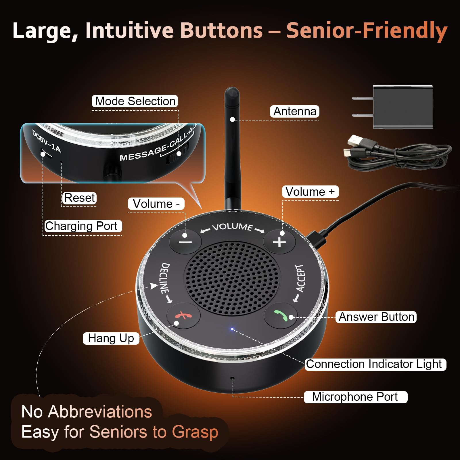 Amplificateur de sonnerie et clignotant pour téléphone portable – Flash rouge-bleu ultra fort et lumineux de 116 dB – Réponse/déclin en une touche, appariement sans fil pour malentendants/personnes