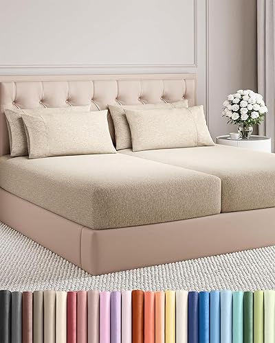 Miniatura 129 de Juego de sábanas Split King de 7 piezas - Incluye 4 fundas de almohada - Sábanas Split King - Ropa de cama de hotel de lujo suave - Refrescante