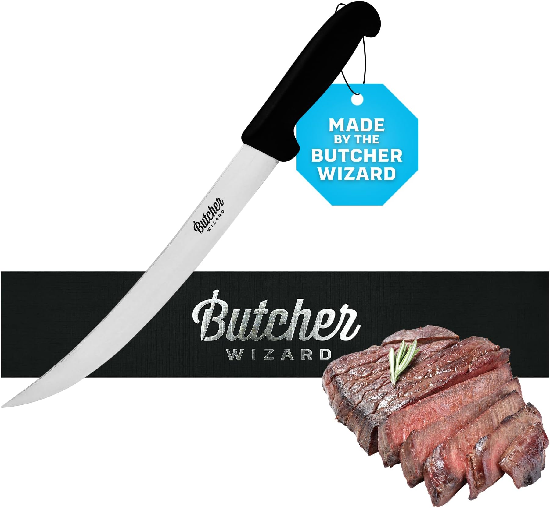 Butcher Wizard Stainless Steel Breaking Knife 10" - Chef Quality Brisket Knife for Breaking, Slicing and Carving Meat, Steak, BBQ, Turkey, Ham, Prime Rib - Cut like a Chef in your Home Kitchen