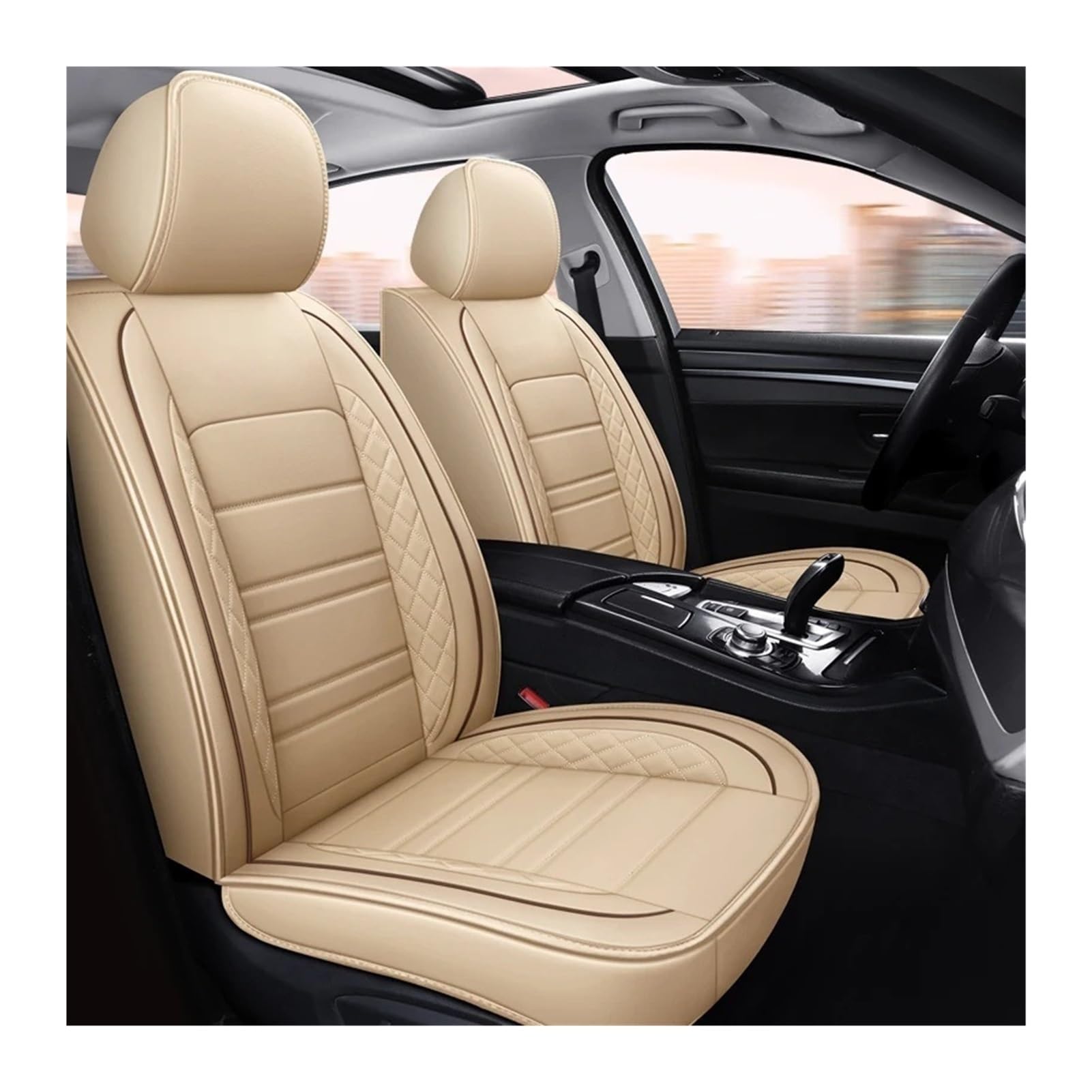 Jeiuvrao car seat cushion All-inclusive Four Seasons Anti-slip Dirt-resistant PU Leather Car Seat Cushion(Beige)
