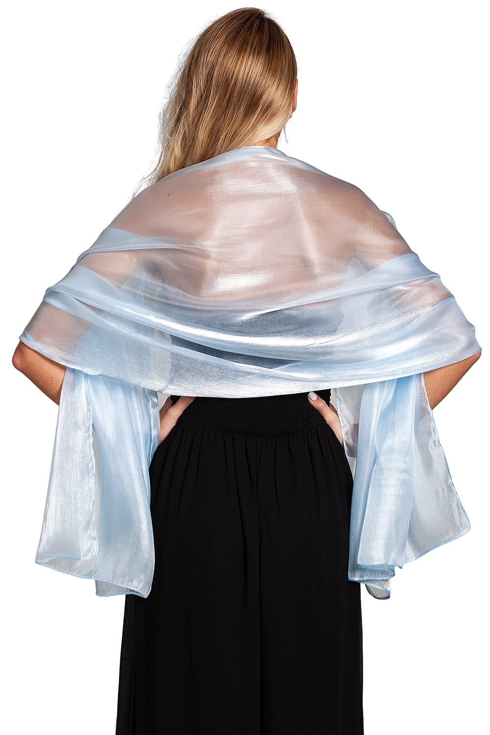 Central Chic Women's Light Blue Silky Iridescent Wrap Stole Shawl Pashmina For Weddings Bridal Bridemaids & Evening Wear (Light Blue)