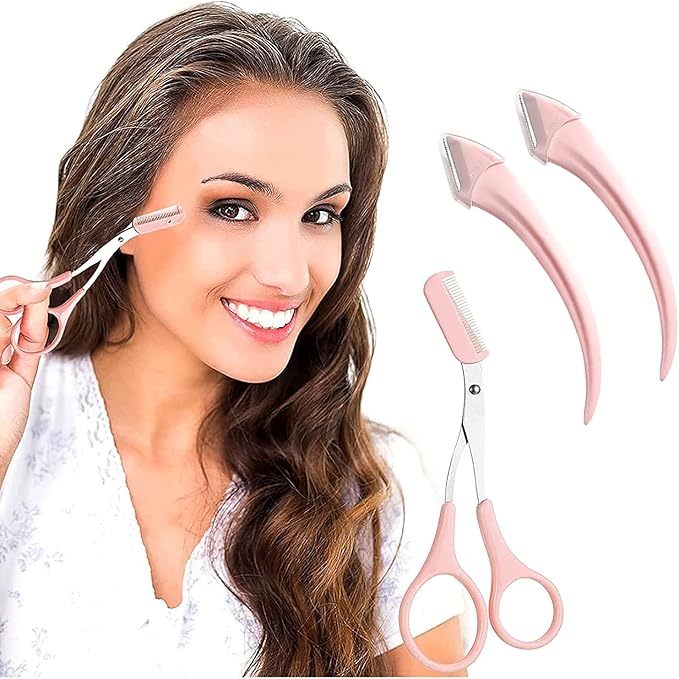 Pink Eyebrow Scissors Stainless Steel Eyebrow Razor Eyebrow
