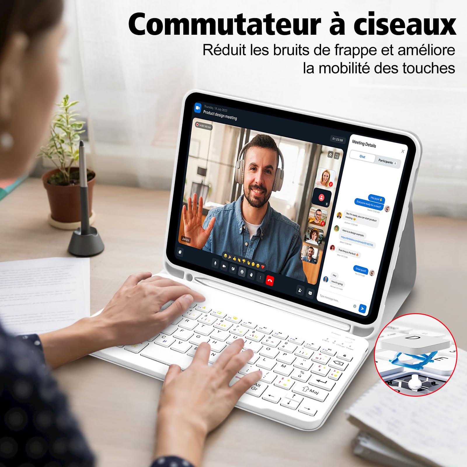 Coque Clavier pour iPad A16 11/10 Ème Generation (10.9 Pouces 2022/11 Pouces A16 2025), Housse iPad 11 Bluetooth Détachable sans Fil avec Porte-Stylo, AZERTY Layout (Gris Blanc)