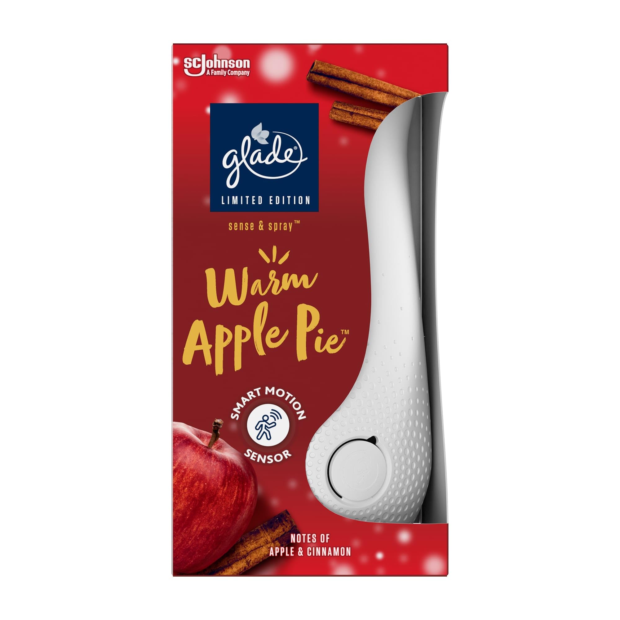 gladeSense & Spray Air Freshener Holder and Refill, Motion Activated Automatic Odour Eliminator for Home, Warm Apple Pie, Starter Kit (Holder + 10 ml Refill)