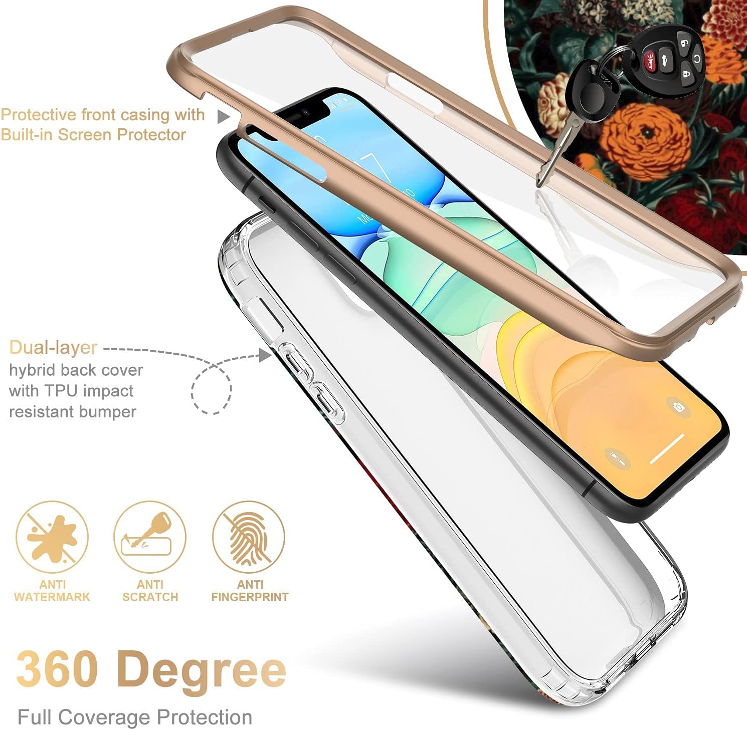 Esdot Compatible with iPhone 12 Pro Max Case with Built-in Screen Protector,with Fashionable Designs for Women Girls,Protective Phone Case for Apple iPhone 12 Pro Max 6.7" Flower Garden - Image 2