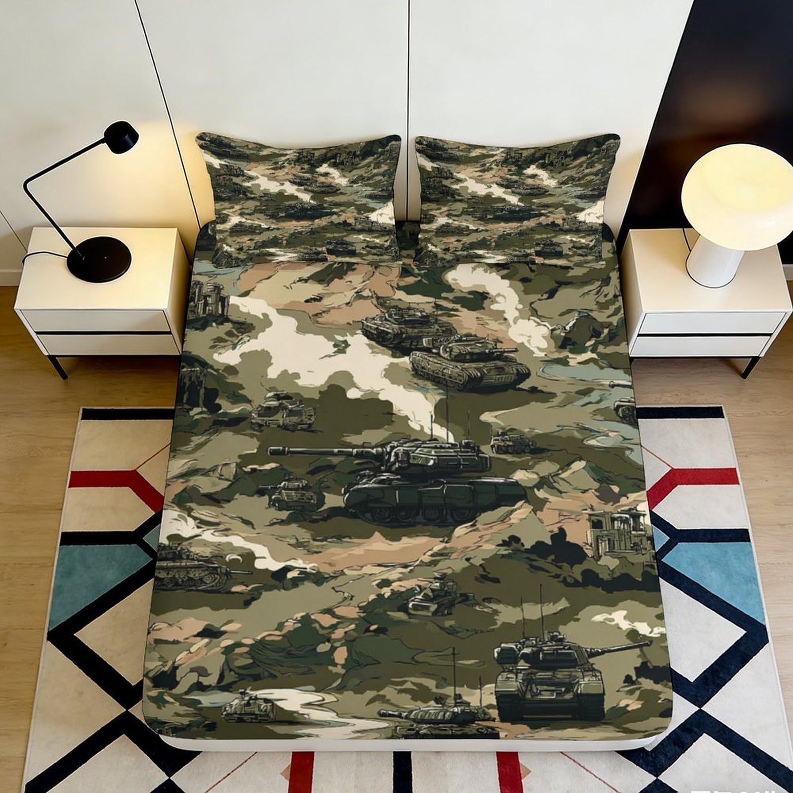 3D Printed Camouflage Forest Fitted Sheet Microfiber Soft Breathable Woodland Pattern Mattress Cover for Bedroom Dorm 90x200x25cm