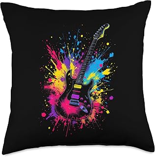 Paint splatter guitar Throw Pillow