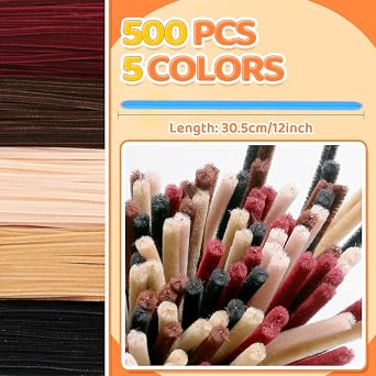 500 PCS Pipe Cleaners, 5 Colors Pipe Cleaners for Crafts, Arts and Crafts Supplies for DIY, Decorations (Brown)