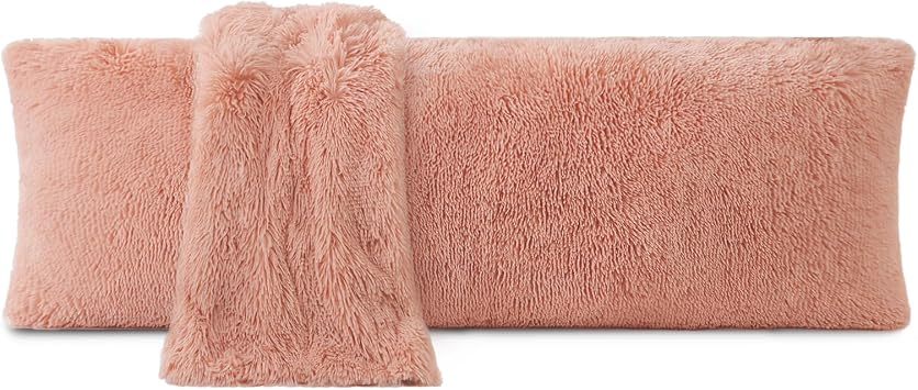 ZonLi Fuzzy Body Pillow Cover, 20"x 54" Furry Body Pillow Pillowcase, Faux Fur Long Pillow Cover with Zipper, Fluffy Soft Plush Decorative Body Pillow Cases for Bedroom Pink