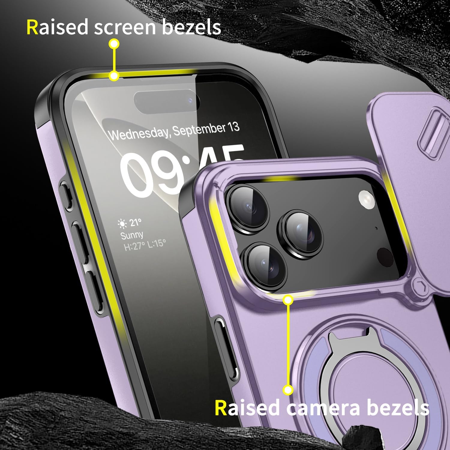 for iPhone 17 Pro Max Case,with Slide Camera Lens Cover+Finger Ring Holder Kickstand,Heavy Duty Shockproof Military Grade Protective Phone Cases (Purple) - Image 3