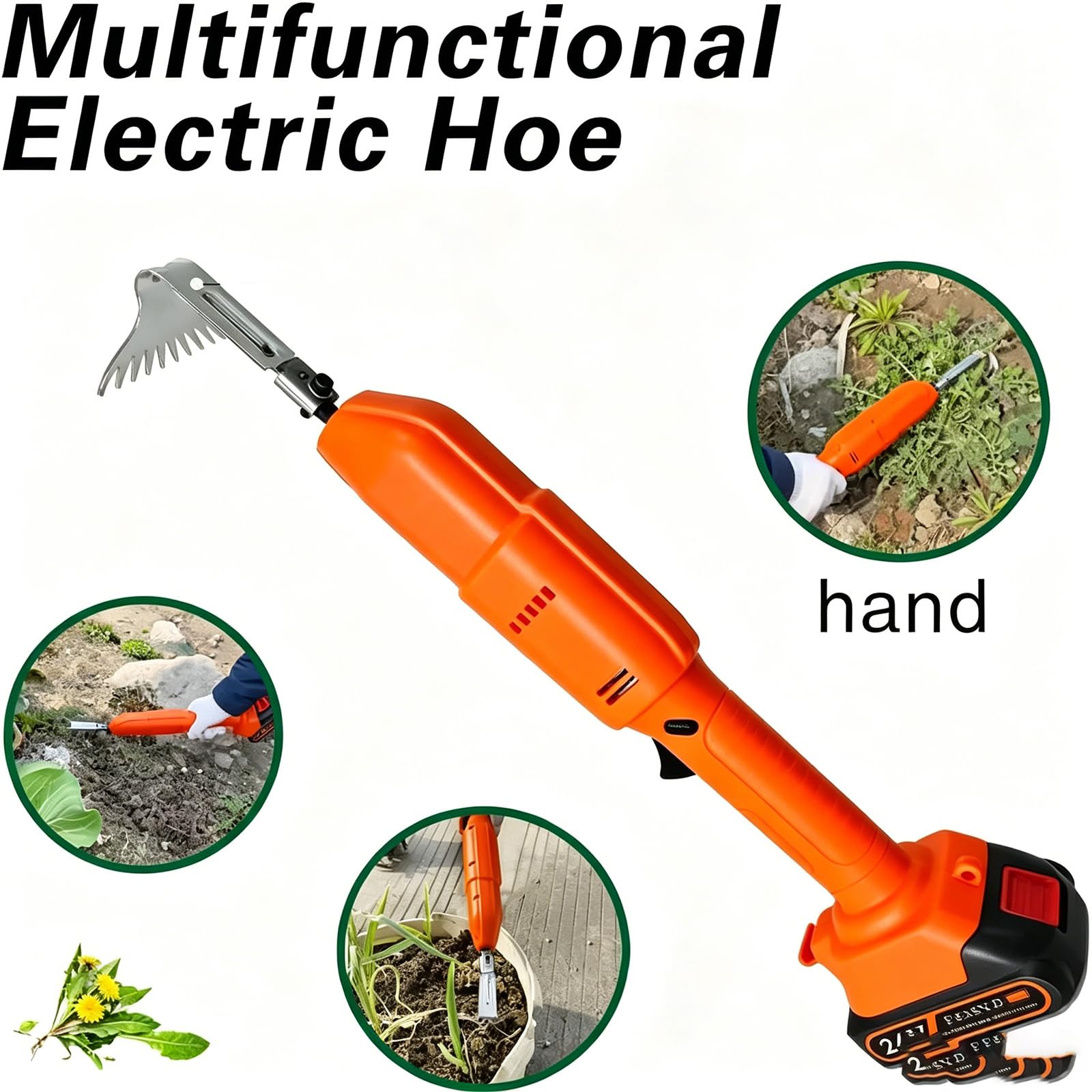 Mini-bêche Électrique sans Fil, 21 V, 2 Batteries Et Manche Télescopique De 1,3 M, Outil De Jardinage Et Râteau, pour Ameublir La Terre Et Désherber.
