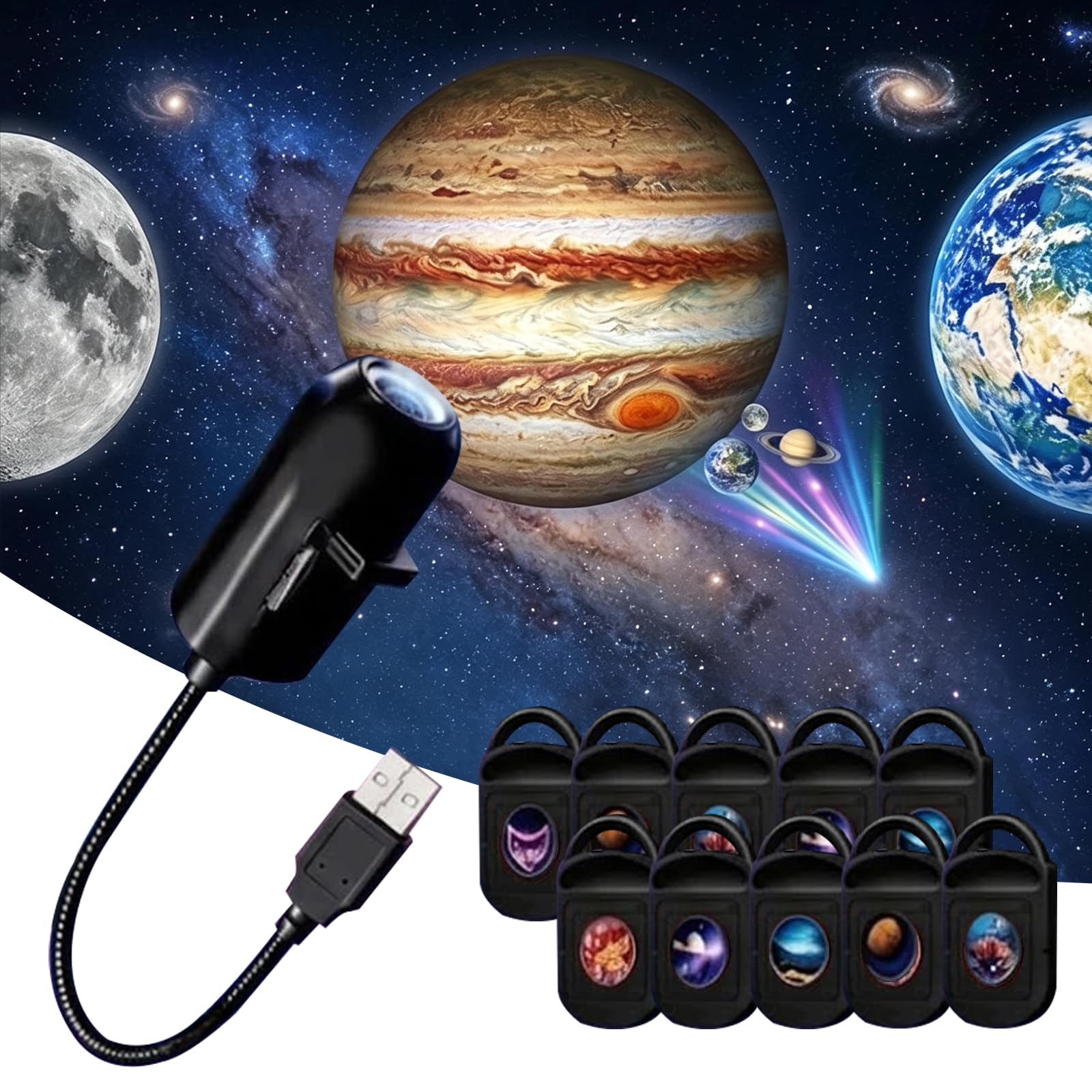 Galaxy Projector Night Light, 5D Plug and Play HD Star Projector, Ocean Wave & Christmas Projector Lights, Galaxy Light Projector for Bedroom Ceiling, Car, Party Decor，Planet (10 pcs)
