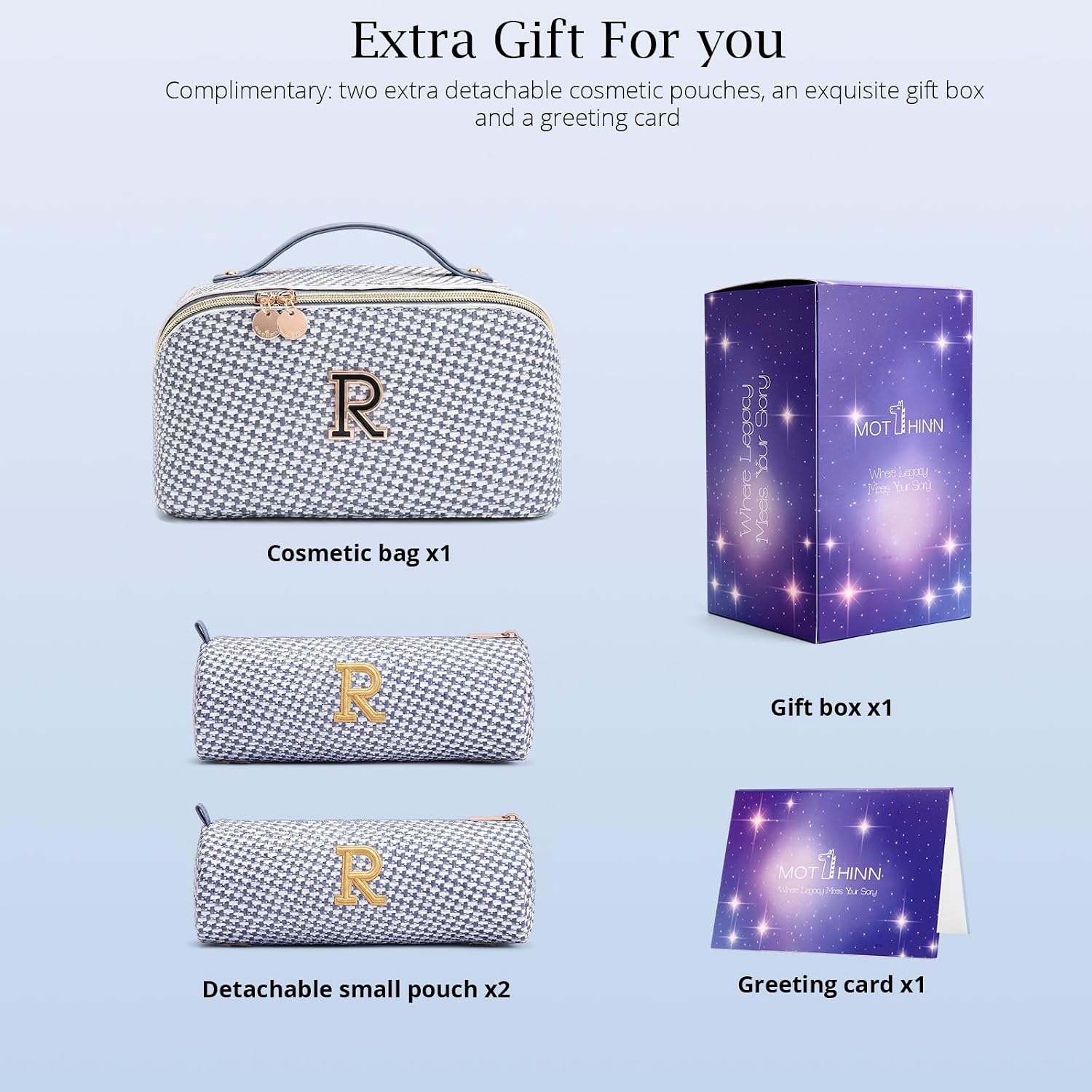 Travel Makeup Bag Organizer for Women: 3 Pcs Initial Cosmetic Bag Set image 5